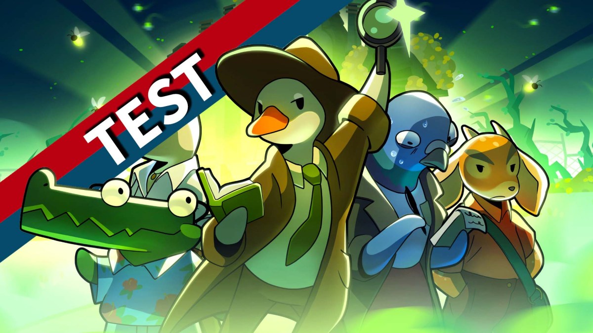Das Artwork von Duck Detective 2 mit rot-blauem Banner.
