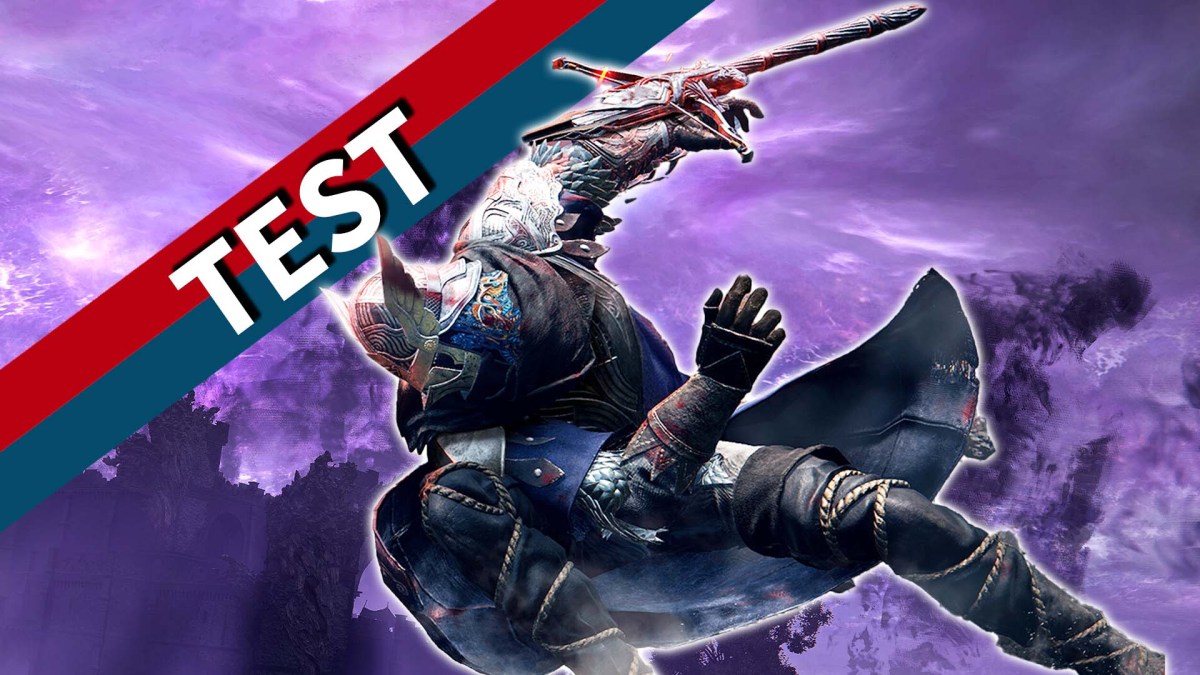 Ein Bild von Elden Ring: Nightreign mit ausgeschnittenem Ritter, rot-blauem Banner und weißer Schrift.