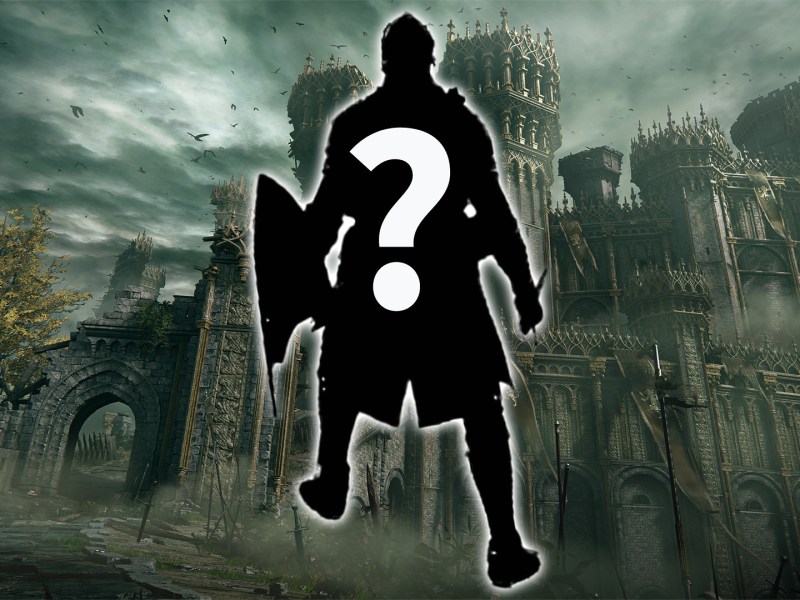 Ein Screenshot von Elden Ring mit schwarzer Silhouette und weißem Fragezeichen.