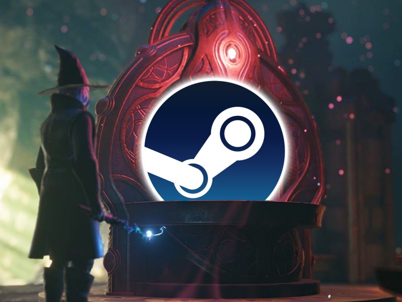 Screenshot aus Update 6 von Enshrouded. Versehen mit dem Logo von Steam.