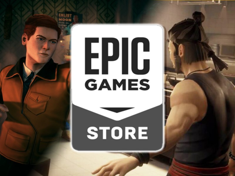 Screenshot-Collage aus Sifu und Deliver At All Costs. Mit dem Logo von Epic Games Store im Vordergrund.