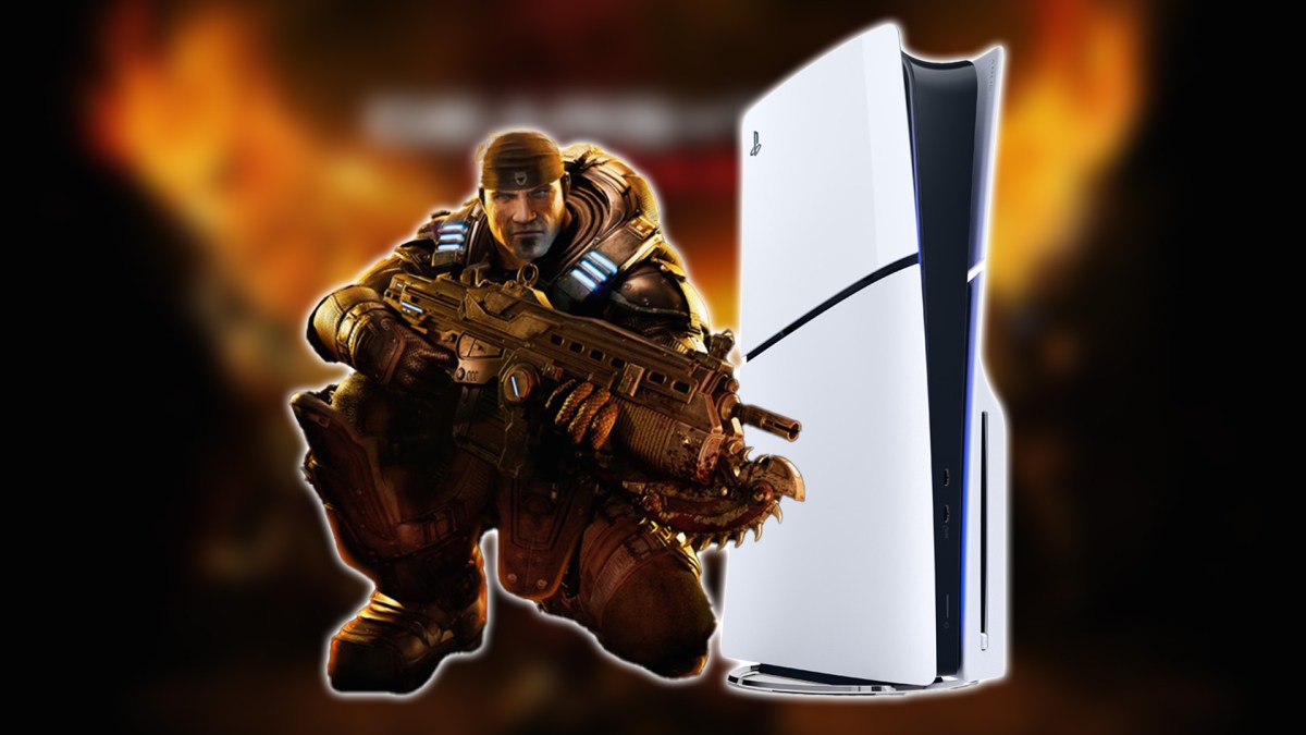 Ein Charakter aus Gears of War und eine PlayStation 5.