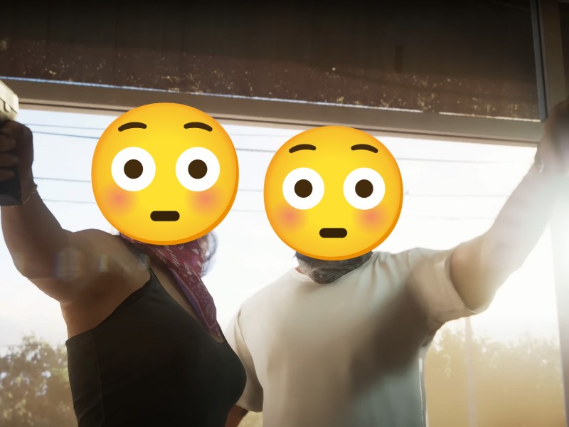 Ein Bild aus dem GTA 6-Trailer mit erstaunten Emojis.