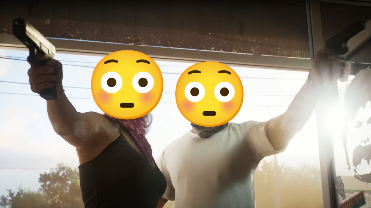 Ein Bild aus dem GTA 6-Trailer mit erstaunten Emojis.