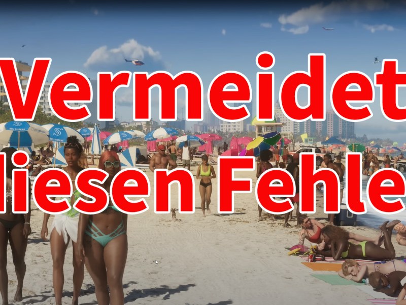 Der Strand aus GTA 6 mit roter Schrift.