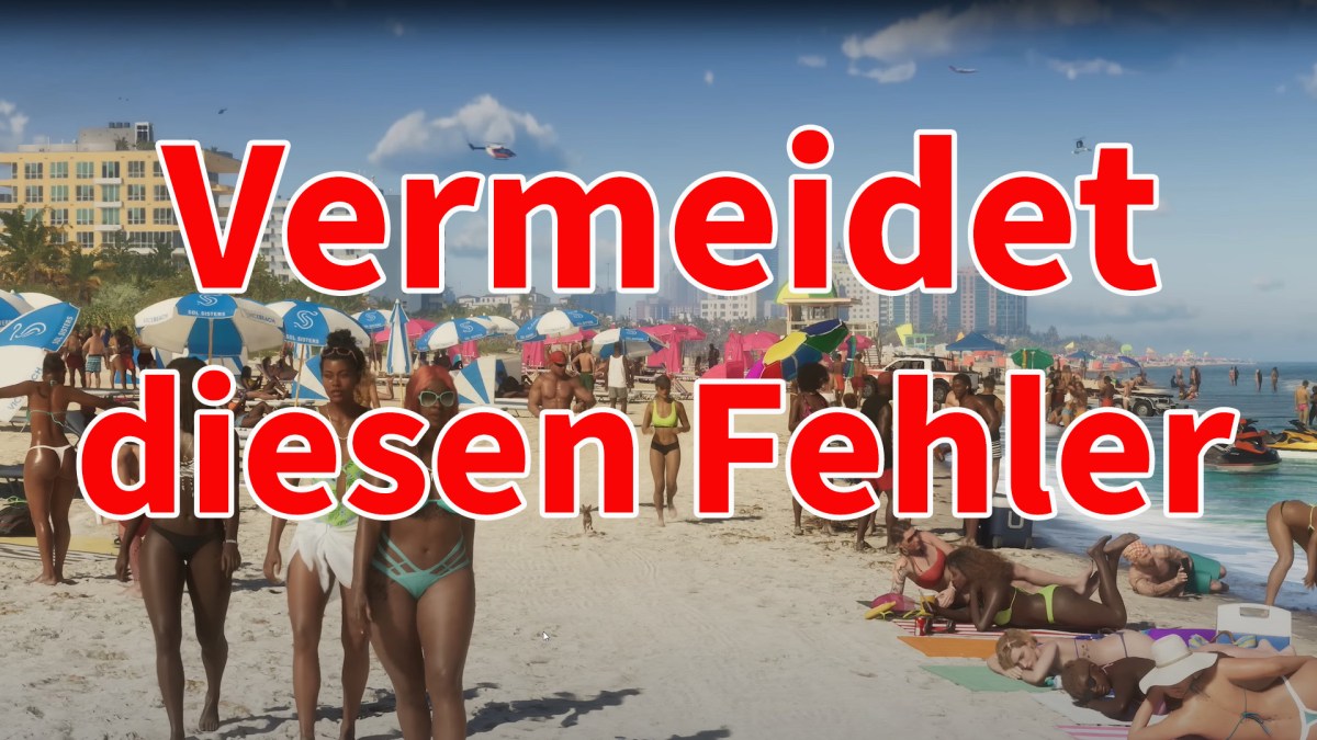 Der Strand aus GTA 6 mit roter Schrift.