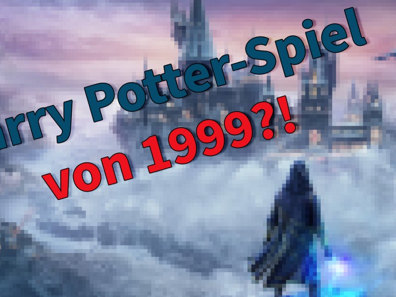 Screenshot aus Hogwarts Legacy. Bearbeitet mit Filter. Versehen mit Schriftzug 