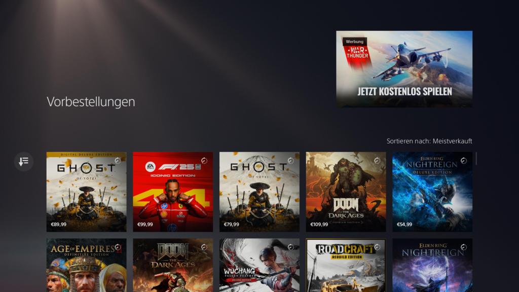Ein Screenshot der aktuellen Vorbesteller-Charts auf der PS5.
