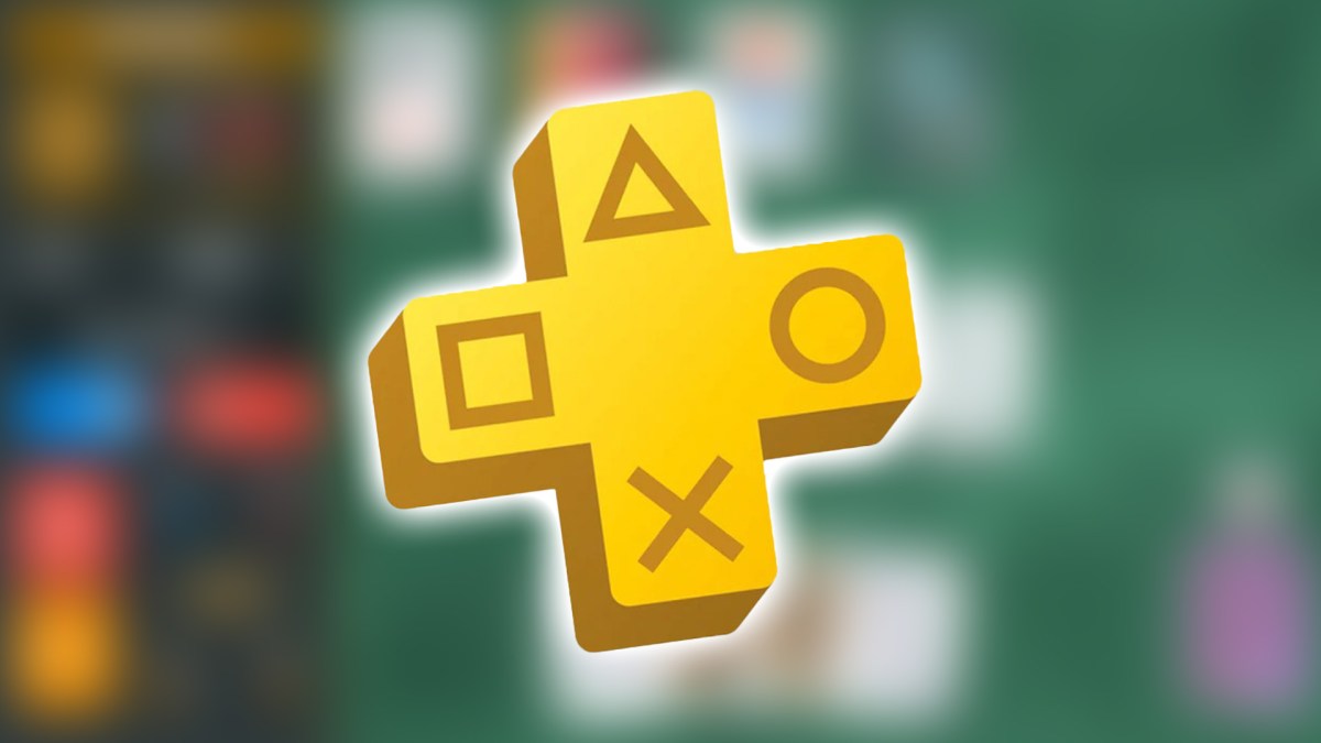 Das Logo von PS Plus mit verschwommenem Hintergrund.