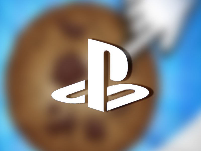 Artwork von Cookie Clicker. Davor das Logo der PlayStation.