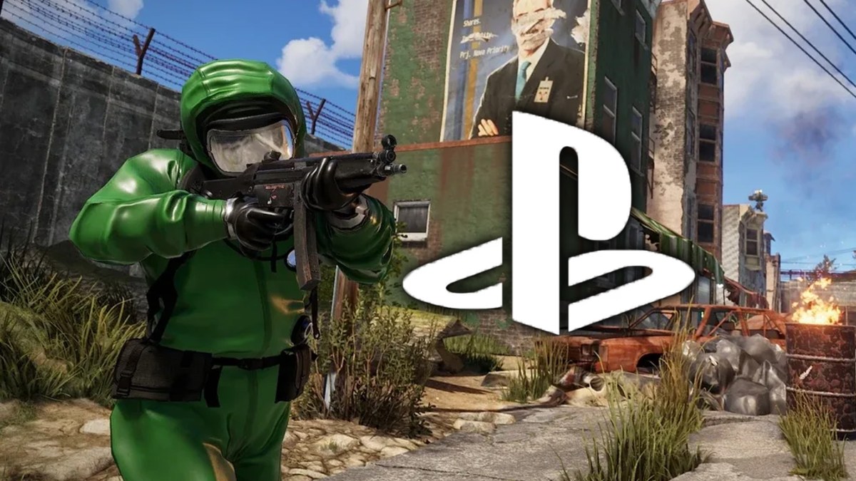 Screenshot aus dem Spiel Rust mit dem PlayStation-Logo