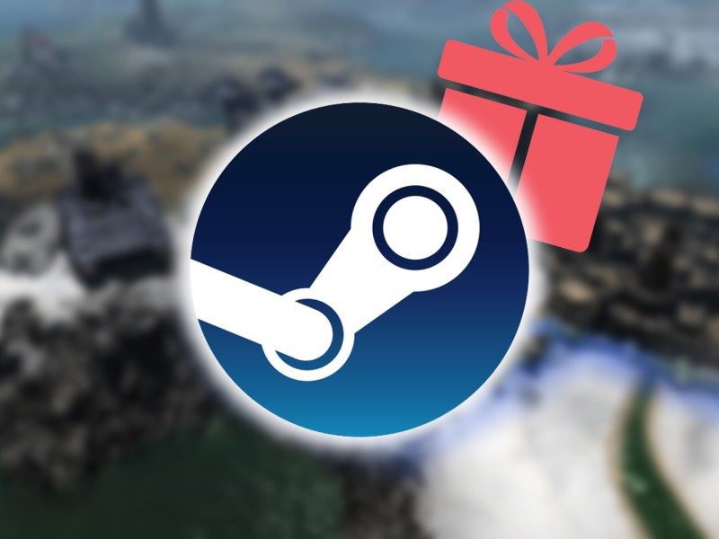 Screenshot aus Warhammer 40.000: Gladius – Relics of War. Davor das Steam Logo und ein Geschenk-Symbol.