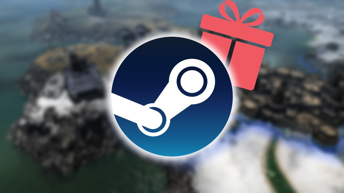 Screenshot aus Warhammer 40.000: Gladius – Relics of War. Davor das Steam Logo und ein Geschenk-Symbol.