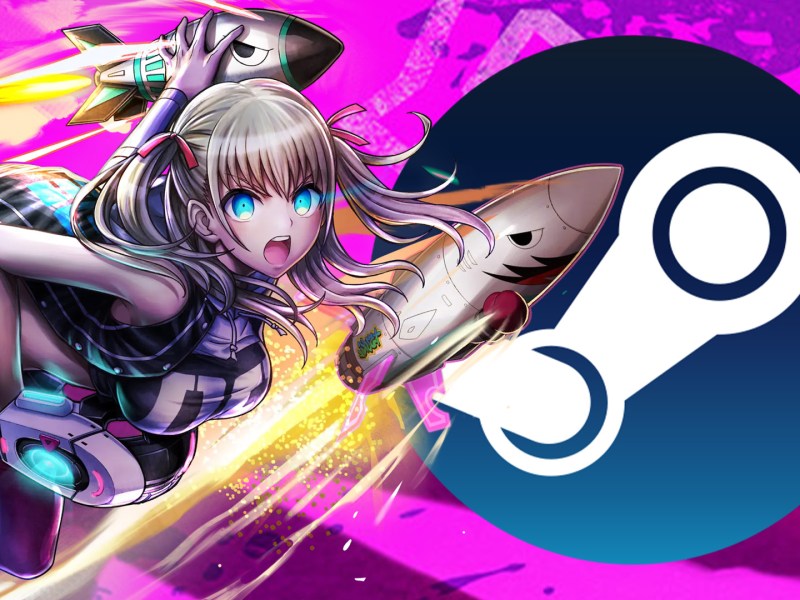 Eine Collage aus Tribe Nine und dem Steam Symbol.