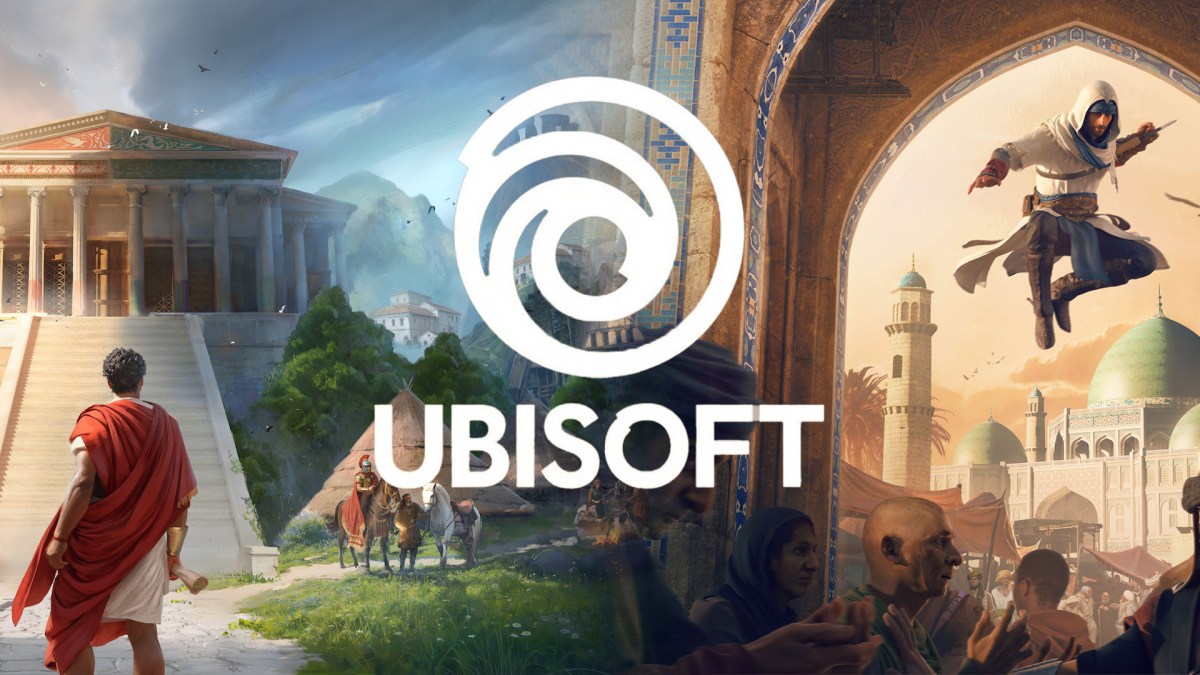 Eine Collage aus Anno und Assassin's Creed mit Ubisoft-Logo.