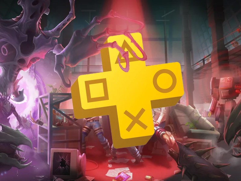 Artwork von Abiotic Factor. Dazu versehen mit dem Logo von Playstation Plus.