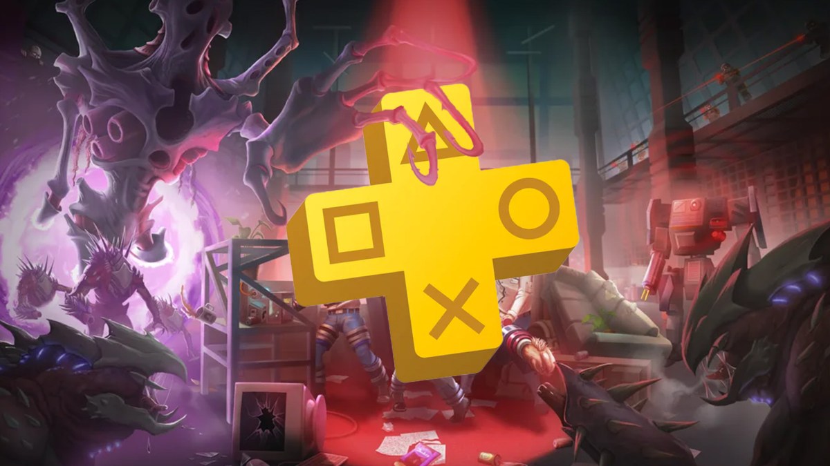 Artwork von Abiotic Factor. Dazu versehen mit dem Logo von Playstation Plus.