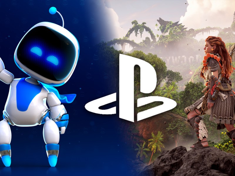 Eine Collage aus Astro Bot und Horizon Forbidden West.