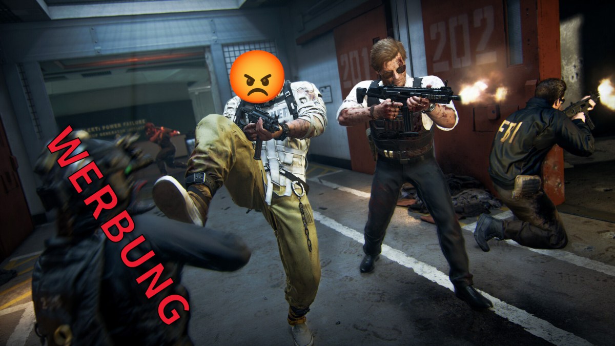 Screenshot aus Call of Duty Black Ops 6. Ein Charakter ist mit einem wütenden Emoji bearbeitet, während er