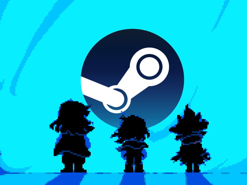 Screenshot aus Deltarune mit dem Steam Logo.