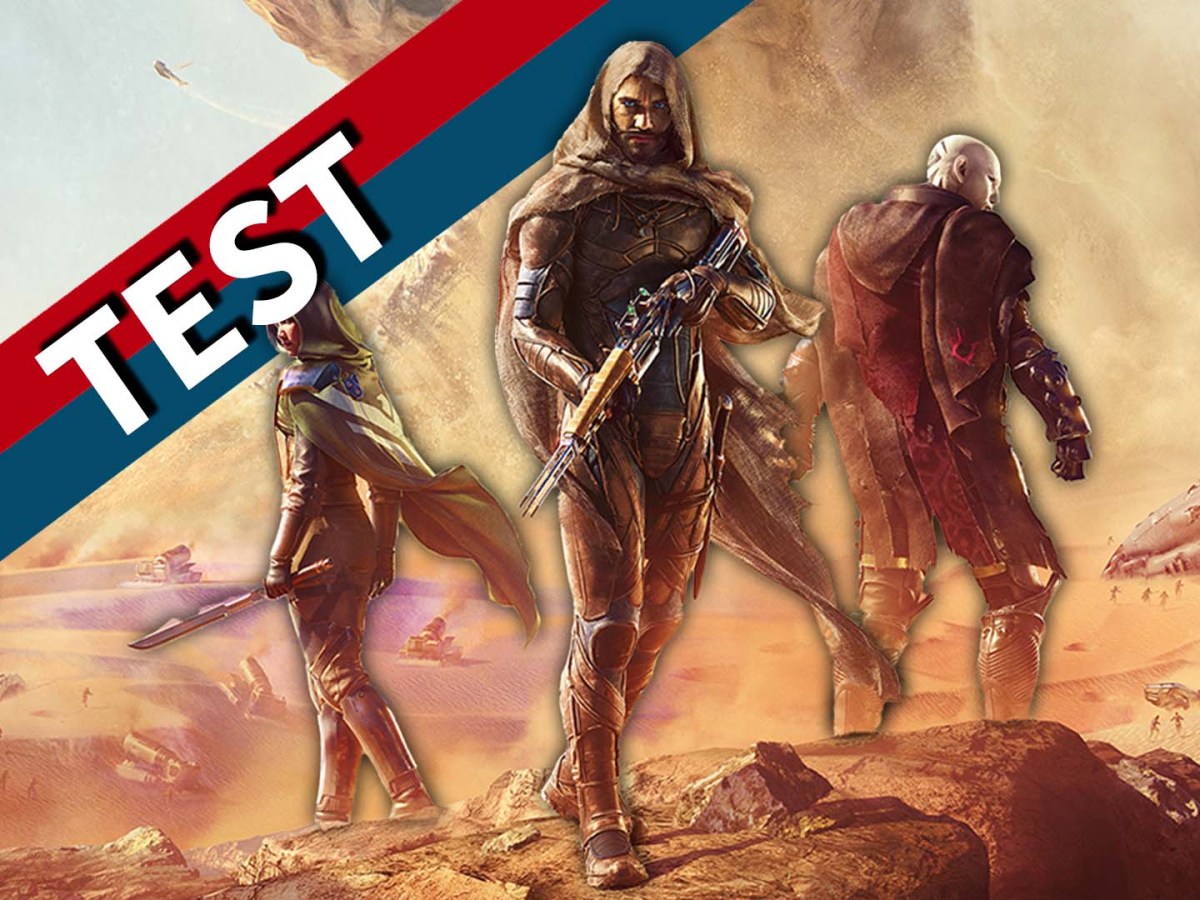 Ein Screenshot von Dune Awakening mit rot-blauem Banner.