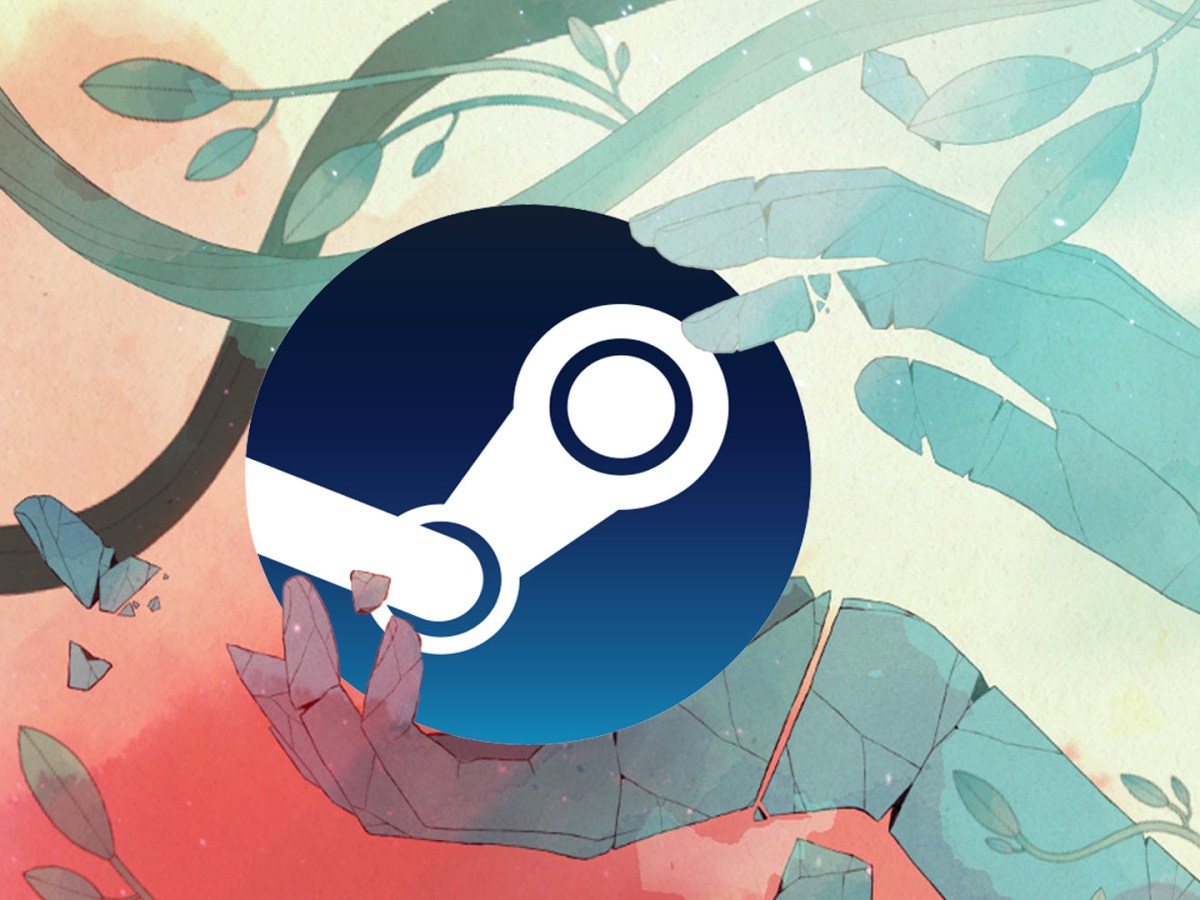 Screenshot aus dem Spiel Gris. Versehen mit dem Logo von Steam.