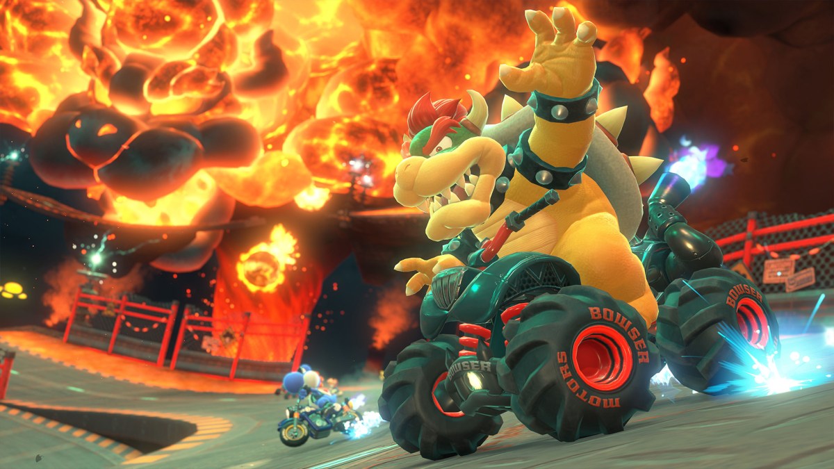 Ein Screenshot von Mario Kart World mit Bowser.