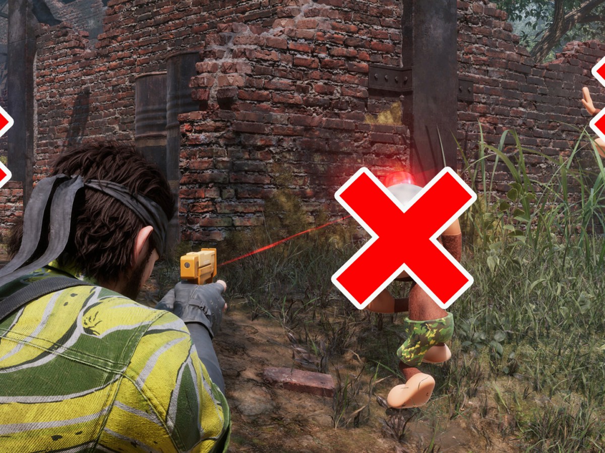 Ein Screenshot aus Metal Gear Solid Delta: Snake Eater mit roten Kreuzen.