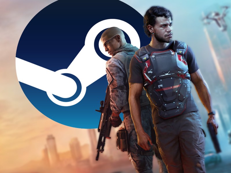 Artwork von MindsEye. Außerdem ist das Steam-Logo zu sehen.