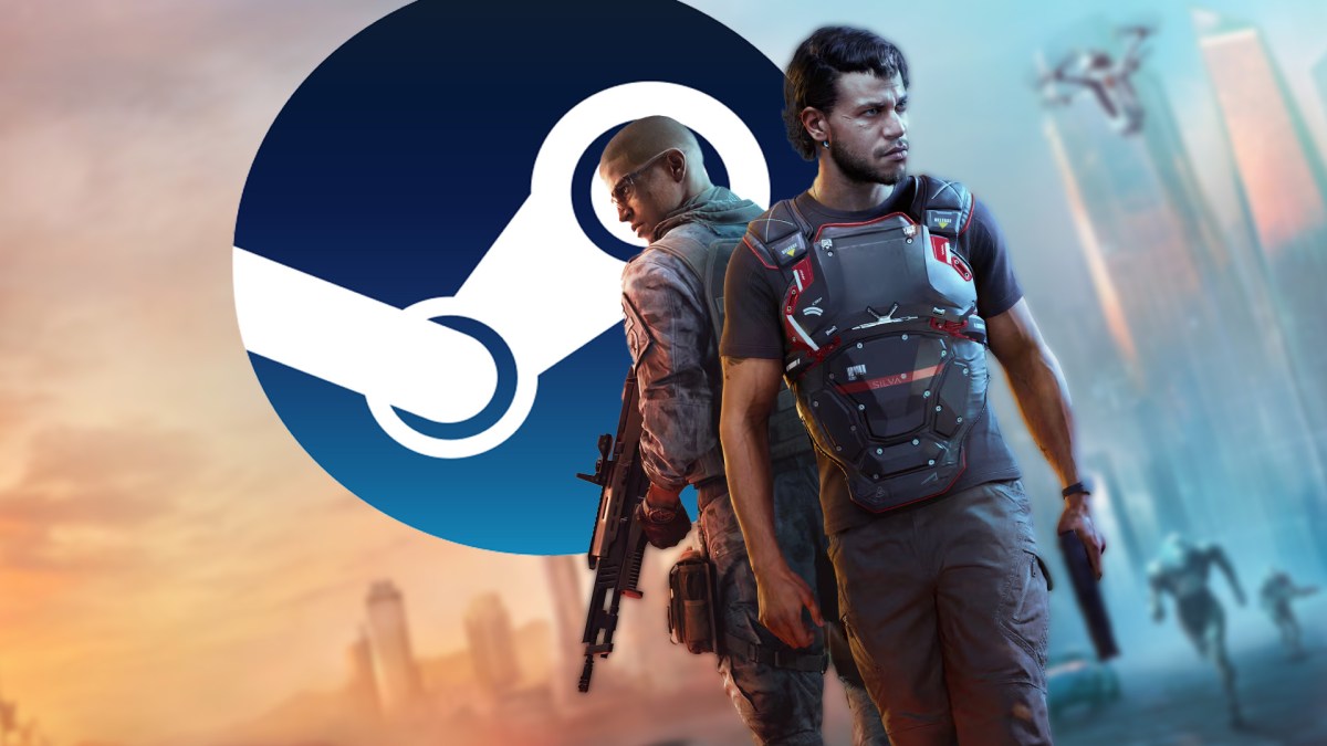 Artwork von MindsEye. Außerdem ist das Steam-Logo zu sehen.