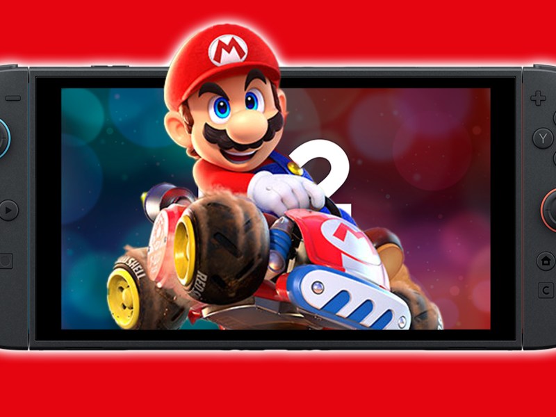 Eine Nintendo Switch 2 mit Mario auf einem Kart.