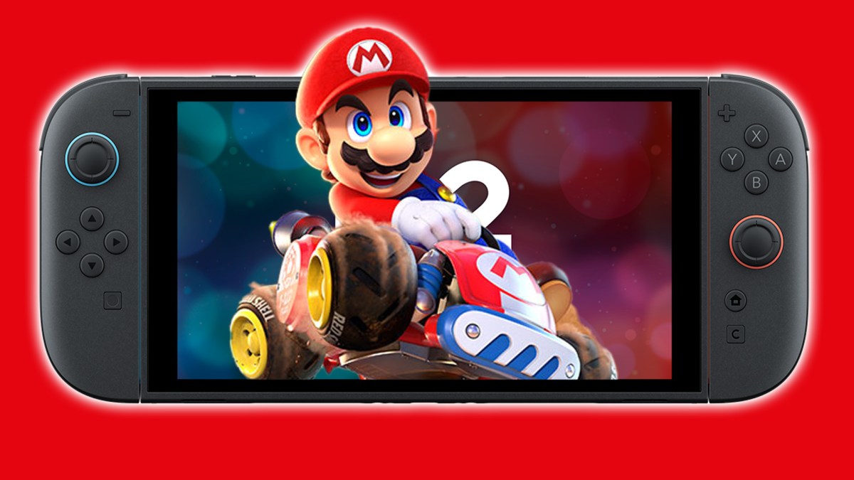 Eine Nintendo Switch 2 mit Mario auf einem Kart.