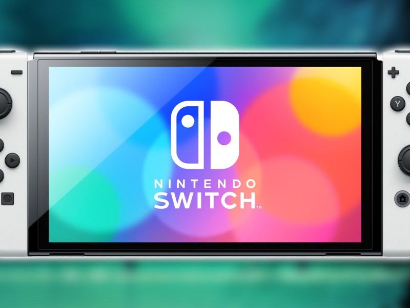 Eine Nintendo Switch auf verwaschenem Hintergrund.