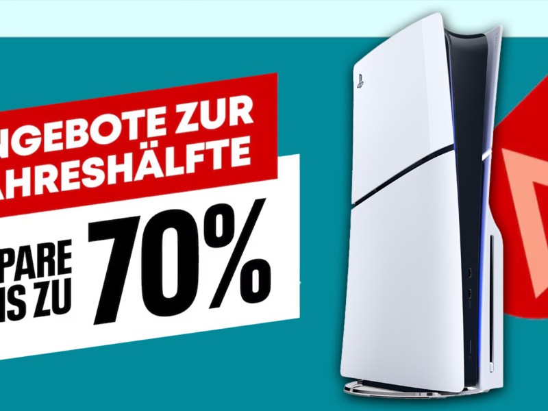 Eine PS5 auf buntem Hintergrund.