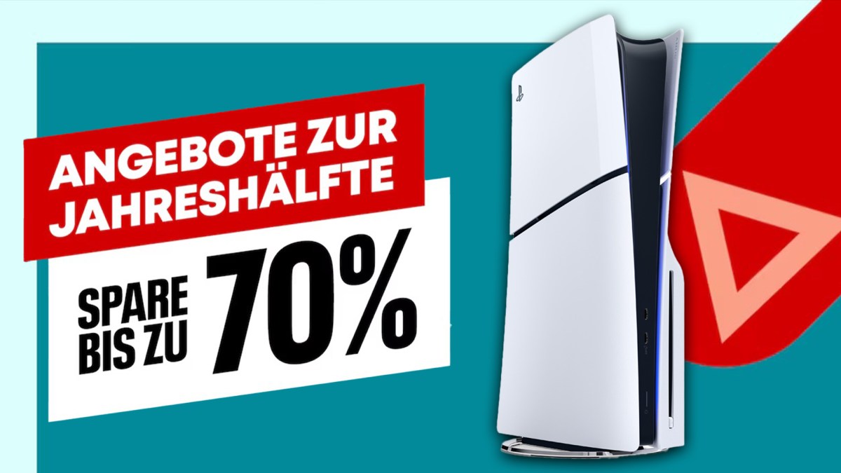 Eine PS5 auf buntem Hintergrund.