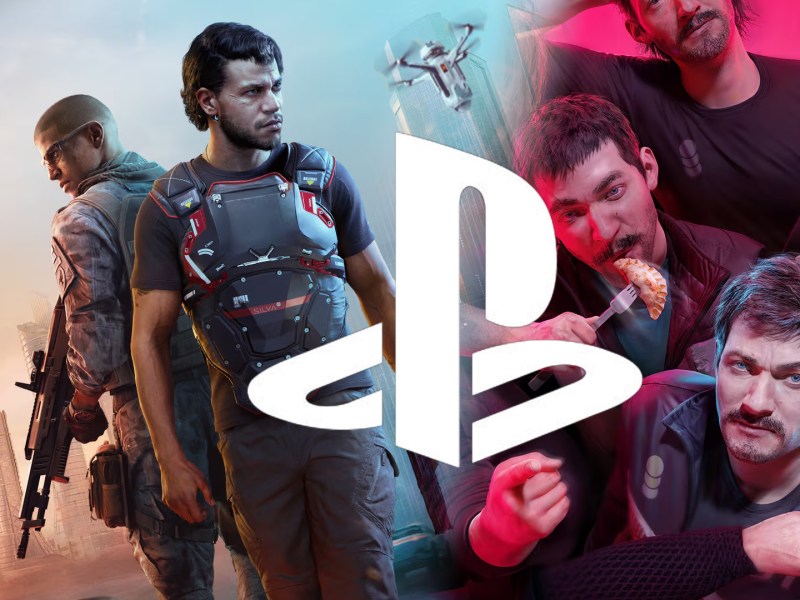 Screenshot-Collage aus Mindseye und The Alters. Im Vordergrund ist das Logo der PlayStation zu sehen.