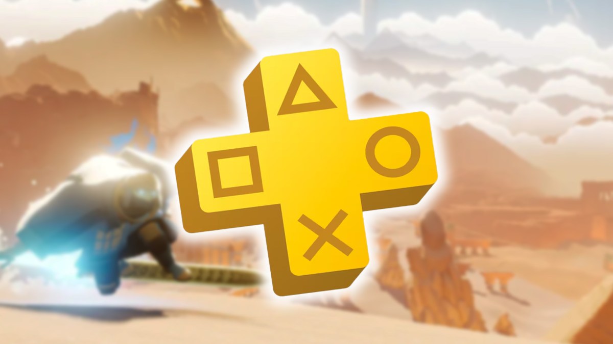 Screenshot aus Sword of the Sea. Davor das Logo von PS Plus.