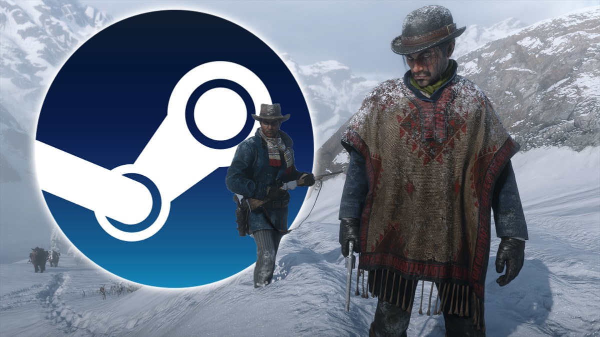 Ein Screenshot von Red Dead Redemption 2 mit dem Steam Logo darauf.