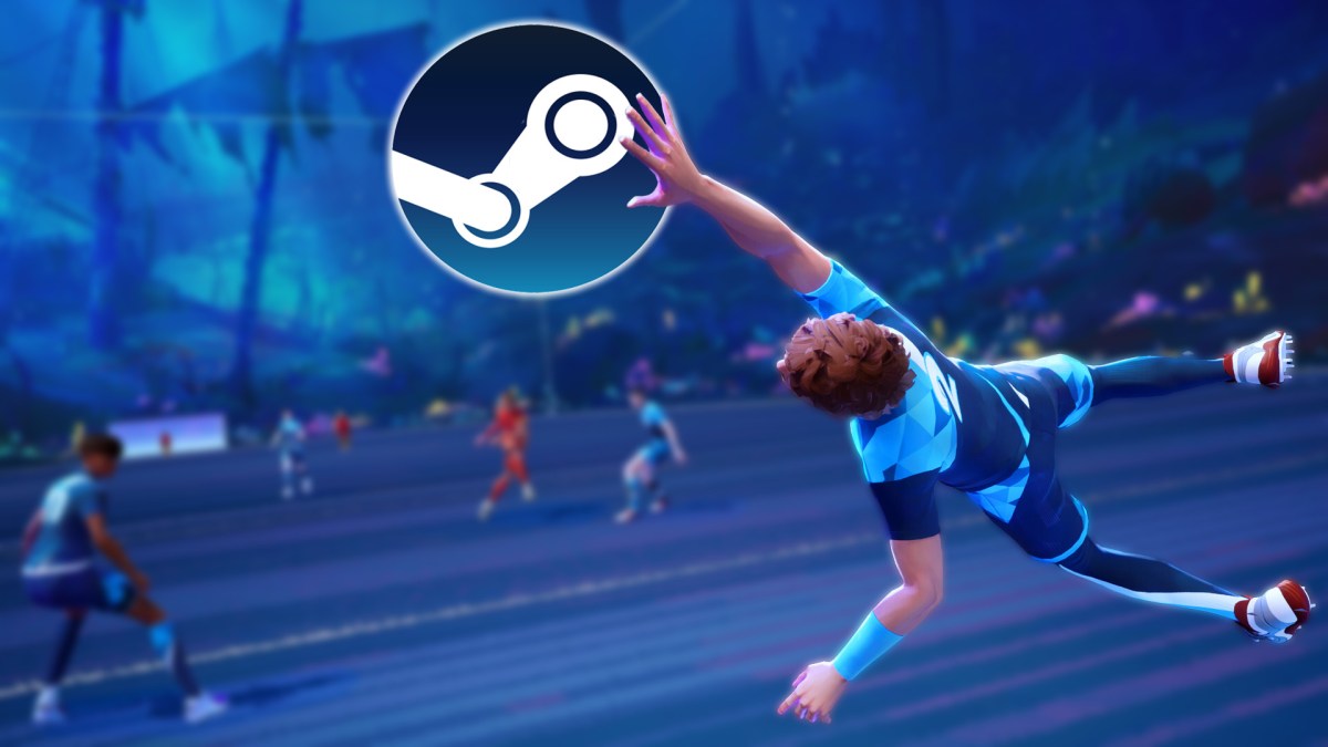 Screenshot aus Rematch. Versehen mit dem Logo von Steam.