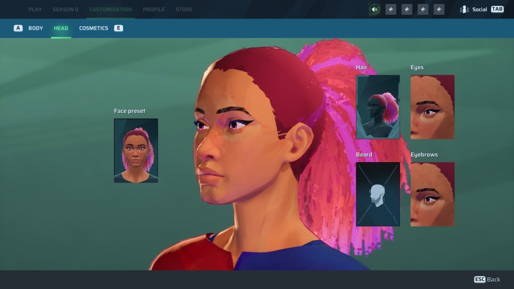 Screenshot aus dem Charakter-Editor von Rematch.