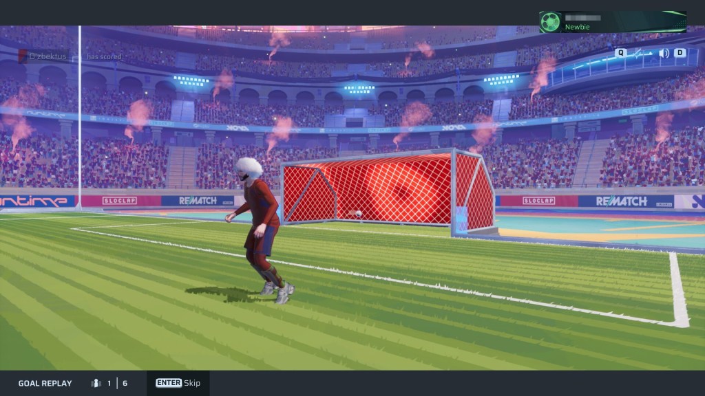 Screenshot aus Rematch. Zu sehen ist ein Gegentor.