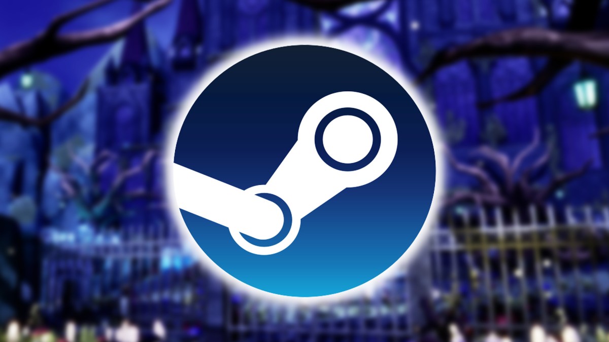 Screenshot aus dem Spiel Gravebound. Davor das Logo von Steam.