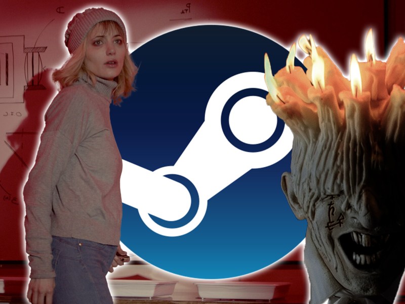 Eine Collage mit Elementen aus Tenebris Somnia und dem Steam-Logo.