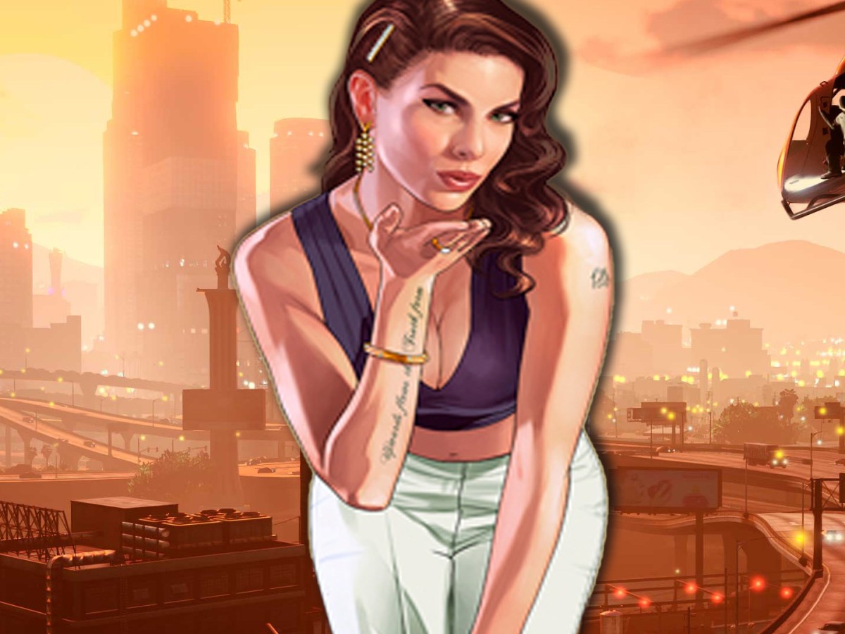 Screenshot aus GTA 5. Im Vordergrund ist ein Artwork eines weiblichen Charakters zu sehen.