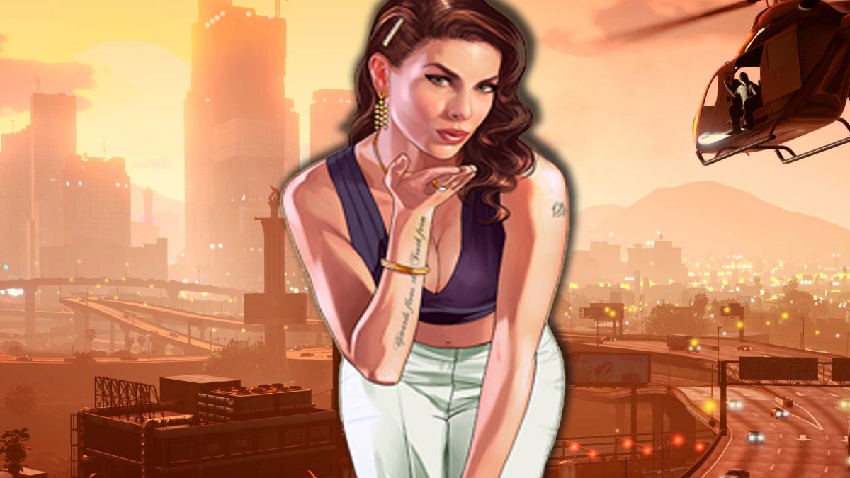 Screenshot aus GTA 5. Im Vordergrund ist ein Artwork eines weiblichen Charakters zu sehen.