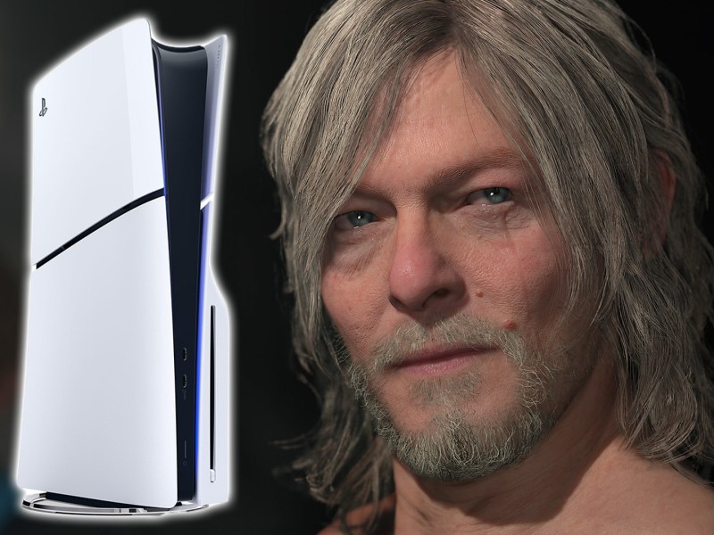 Eine Collage aus Death Stranding 2 und einer PlayStation 5.